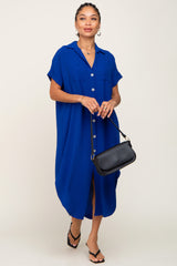 Royal Blue Button Down Hi Low Maternity Maxi Dress