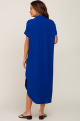 Royal Blue Button Down Hi Low Maternity Maxi Dress