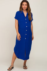 Royal Blue Button Down Hi Low Maternity Maxi Dress