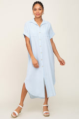 Light Blue Button Down Hi Low Maxi Dress