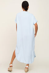 Light Blue Button Down Hi Low Maxi Dress