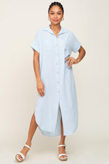 Light Blue Button Down Hi Low Maxi Dress