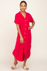 Fuchsia Button Down Hi Low Maternity Maxi Dress