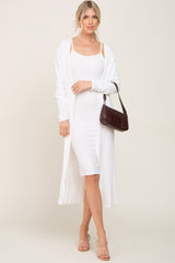 White Ribbed Cardigan 2 Piece Maternity Set