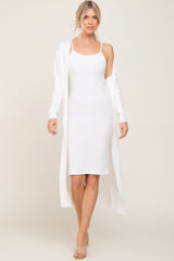 White Ribbed Cardigan 2 Piece Set