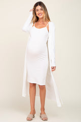 White Ribbed Cardigan 2 Piece Maternity Set