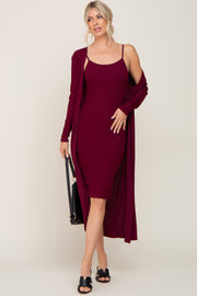 Burgundy Ribbed Cardigan 2 Piece Set