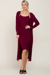 Burgundy Ribbed Cardigan 2 Piece Set