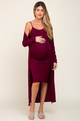 Burgundy Ribbed Cardigan 2 Piece Maternity Set