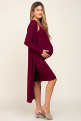 Burgundy Ribbed Cardigan 2 Piece Maternity Set