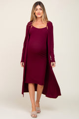 Burgundy Ribbed Cardigan 2 Piece Maternity Set