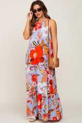 Periwinkle Floral Halter Maternity Maxi Dress