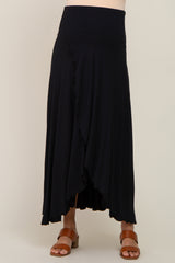 Black Hi-Lo Lettuce Hem Maternity Maxi Skirt