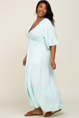 Mint Green Deep V-Neck Tiered Plus Maxi Dress