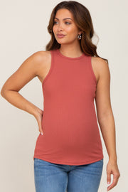 Rust Ribbed Basic Maternity Tank Top