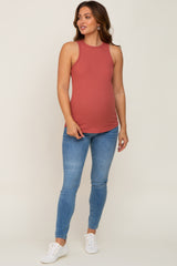 Rust Ribbed Basic Maternity Tank Top