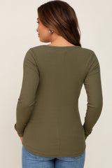 Olive Ribbed Scoop Neck Long Sleeve Maternity Top