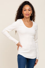 Ivory Ribbed Scoop Neck Long Sleeve Maternity Top