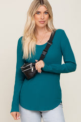 Teal Ribbed Scoop Neck Long Sleeve Top