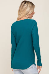 Teal Ribbed Scoop Neck Long Sleeve Top