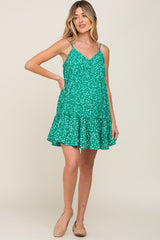 Green Print Tiered Maternity Dress