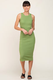 Light Olive Ribbed Racerback Midi Dress