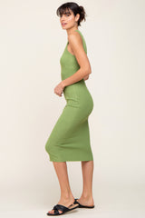 Light Olive Ribbed Racerback Midi Dress