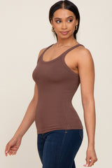 Brown Ribbed Tank Top