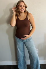 Brown Ribbed Maternity Tank Top