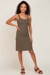 Olive Sleeveless Ribbed Dress