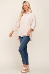 Beige Button Down 3/4 Sleeve Top