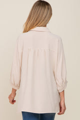 Beige Button Down 3/4 Sleeve Maternity Top