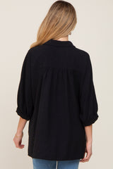 Black Button Down 3/4 Sleeve Maternity Top