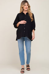 Black Button Down 3/4 Sleeve Maternity Top