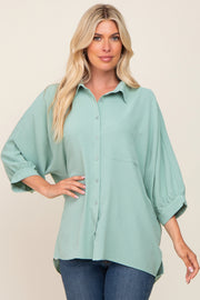 Mint Green Button Down 3/4 Sleeve Top