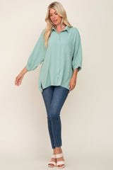 Mint Green Button Down 3/4 Sleeve Top