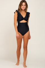 Black Cutout Flutter One Piece Swimsuit