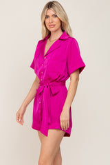 Fuchsia Satin Button Down Romper