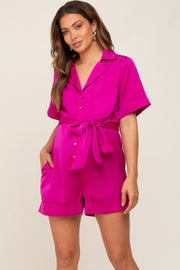 Fuchsia Satin Button Down Maternity Romper