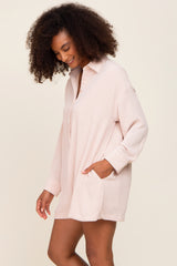 Beige Long Sleeve Button Down Romper