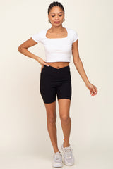 Black Ribbed Crisscross Biker Shorts