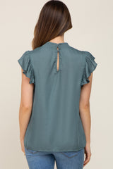 Dark Teal Mock Neck Flutter Maternity Blouse