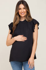 Black Mock Neck Flutter Maternity Blouse