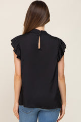 Black Mock Neck Flutter Maternity Blouse