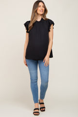 Black Mock Neck Flutter Maternity Blouse