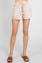 Light Taupe Button Up and Short Satin Set