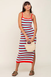 Red Striped Knit Sleeveless Maxi Dress