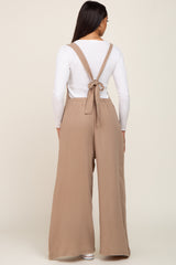 Beige Wide Leg Tie Back Overalls