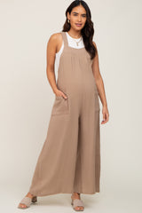 Beige Wide Leg Tie Back Maternity Overalls