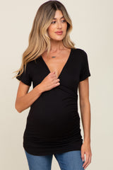 Black Wrap Front Maternity/Nursing Top